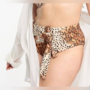 NWOT River Island Animal Print High Waisted Bikini Bottom Brown Sz 8